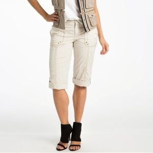 Marrakech Pants Capri Stretch Poplin Cargo Convertible Lightweight Ecru 30 NWT